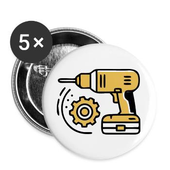 Akkuschrauber Werkzeug Icon - Buttons groß 56 mm (5er Pack) - Weiß - Vorne