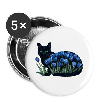 Cat Noir und Blue Tulips Cottagecore - Buttons groß 56 mm (5er Pack) - Weiß - Vorne