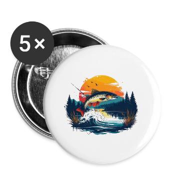 Fischsprung am Sonnenuntergang - im Wald - Buttons groß 56 mm (5er Pack) - Weiß - Vorne