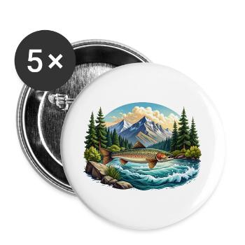 Fisch im Fluss - im Wald - Buttons groß 56 mm (5er Pack) - Weiß - Vorne