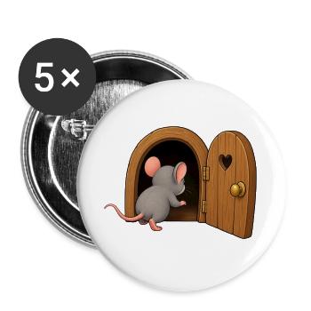 Neugierige Maus und kleine Tür - Buttons groß 56 mm (5er Pack) - Weiß - Vorne