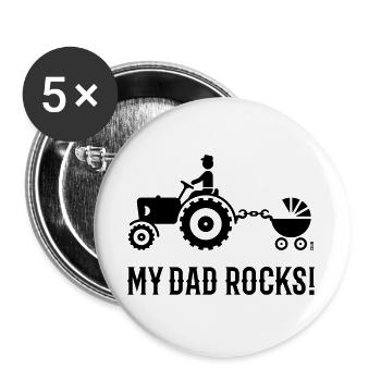 My Dad Rocks! (Trecker & Kinderwagen / Black) - Buttons groß 56 mm (5er Pack) - Weiß - Vorne