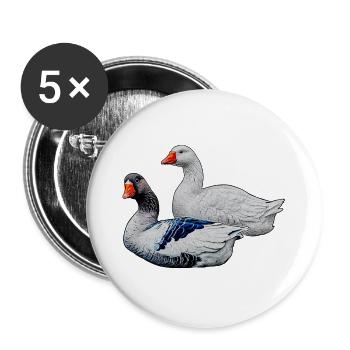 Gänseduo Grafik auf Textilien - Buttons groß 56 mm (5er Pack) - Weiß - Vorne