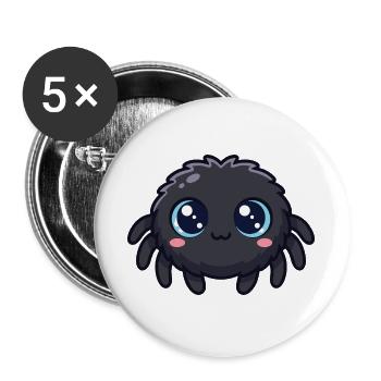Niedliche, süße Cartoon-Spinne mit großen blauen Augen - Buttons groß 56 mm (5er Pack) - Weiß - Vorne