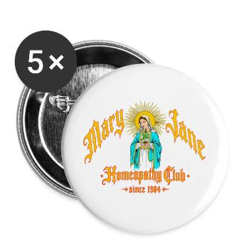 Marian Madonna Homöopathieclub - Buttons groß 56 mm (5er Pack) - Weiß - Vorne