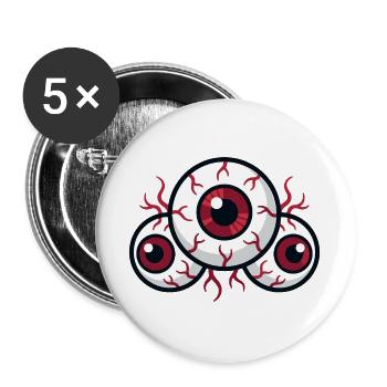 Unheimliche Augenäpfel mit roten Adern und dunklen Pupillen - Buttons groß 56 mm (5er Pack) - Weiß - Vorne