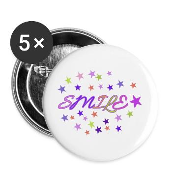 Lächeln Neonsterne - Buttons groß 56 mm (5er Pack) - Weiß - Vorne