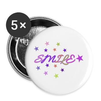 Neon-Lächel-Sterne - Buttons groß 56 mm (5er Pack) - Weiß - Vorne