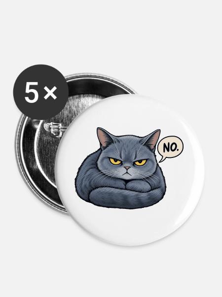 Nein-Katze - Buttons groß 56 mm (5er Pack) - Weiß