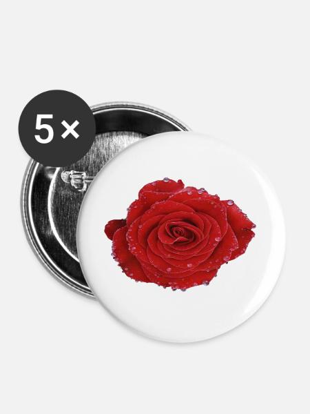 Crimson Dew Rose - Buttons groß 56 mm (5er Pack) - Weiß
