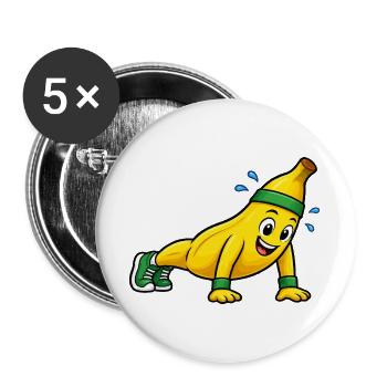 Fitness Banane Cartoon - Buttons groß 56 mm (5er Pack) - Weiß - Vorne