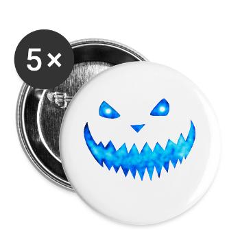 Halloween Gesicht Blau - Leuchtende Kürbisfratze - Buttons groß 56 mm (5er Pack) - Weiß - Vorne