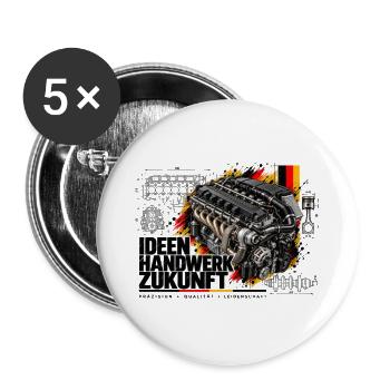 Kraftmotor German Power Engine - Buttons groß 56 mm (5er Pack) - Weiß - Vorne