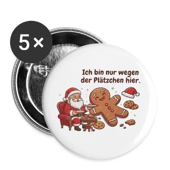 Weihnachtsplätzchen mit Santa - Buttons groß 56 mm (5er Pack) - Weiß - Vorne