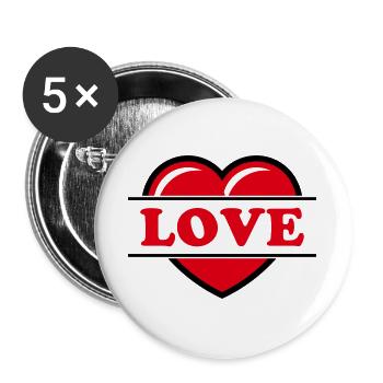 Herz / Herzchen / Love / Liebe (Red 2C) - Buttons groß 56 mm (5er Pack) - Weiß - Vorne