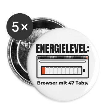 Energielevel: Browser mit 47 Tabs – Shirt - Buttons groß 56 mm (5er Pack) - Weiß - Vorne