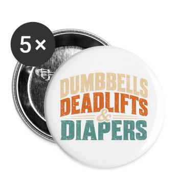 Dumbbells Diapers Laugh Tee - Buttons groß 56 mm (5er Pack) - Weiß - Vorne