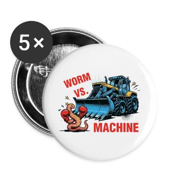 Worm vs Machine Robak Kontra Maszyna - Buttons groß 56 mm (5er Pack) - Weiß - Vorne