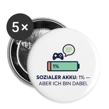Sozialer Akku 1% – Dabei! - Buttons groß 56 mm (5er Pack) - Weiß - Vorne