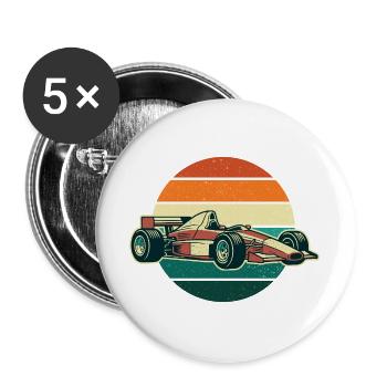 Retro Offenwagen-Rennwagen – Oldtimer-Motorsport - Buttons groß 56 mm (5er Pack) - Weiß - Vorne