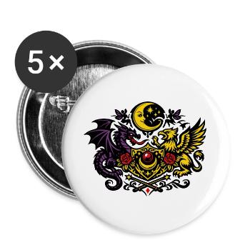 Drachen Phoenix Wappen in Lavendel Gold - Buttons groß 56 mm (5er Pack) - Weiß - Vorne