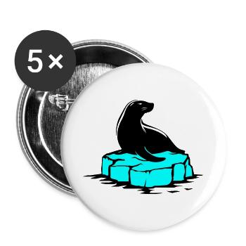 Seelöwe auf Eisscholle - Buttons groß 56 mm (5er Pack) - Weiß - Vorne