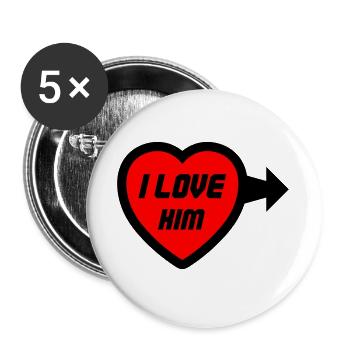 Herz I LOVE HIM Schriftlogo - Buttons groß 56 mm (5er Pack) - Weiß - Vorne