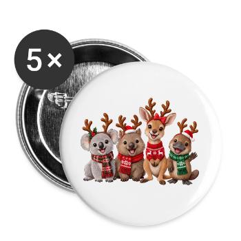 Australische Tiere feiern Weihnachten - Buttons groß 56 mm (5er Pack) - Weiß - Vorne
