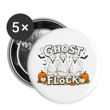 Lustige Geister Seidenhühner – Ghost Flock Hallowe - Buttons groß 56 mm (5er Pack) - Weiß - Vorne