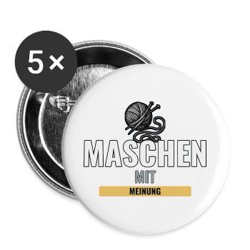 Strickanfänger Geschenk fürs erste fertige Stück - Buttons groß 56 mm (5er Pack) - Weiß - Vorne