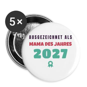 Mama des Jahres 2027 Auszeichnung Muttertag - Buttons groß 56 mm (5er Pack) - Weiß - Vorne