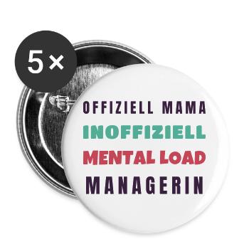 Offiziell Mama inoffiziell Mental Load - Buttons groß 56 mm (5er Pack) - Weiß - Vorne