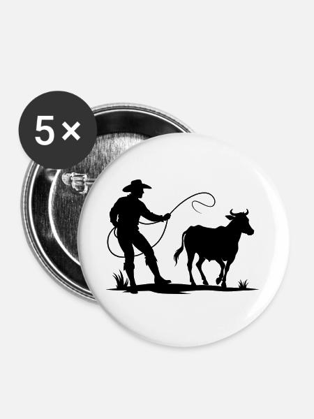 Cowboy-Fangkuh - Buttons groß 56 mm (5er Pack) - Weiß