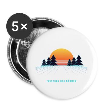Wald Retro Sonnenuntergang Vintage 80er - Buttons groß 56 mm (5er Pack) - Weiß - Vorne