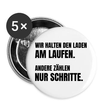 Wir halten den Laden am Laufen. - Buttons groß 56 mm (5er Pack) - Weiß - Vorne