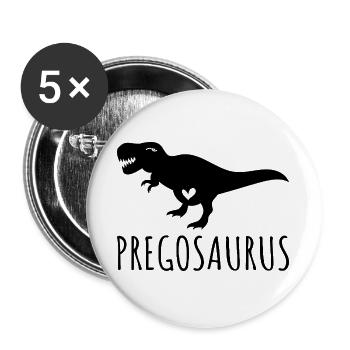 Pregosaurus Schwangerschaft Dino Werdende Mama - Buttons groß 56 mm (5er Pack) - Weiß - Vorne