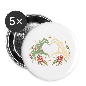 Halloween Herz Liebe - Zombie & Skelett  - Buttons groß 56 mm (5er Pack) - Weiß - Vorne