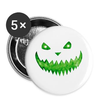 Giftgrüne Kürbisfratze - Halloween Gesicht Grün - Buttons groß 56 mm (5er Pack) - Weiß - Vorne