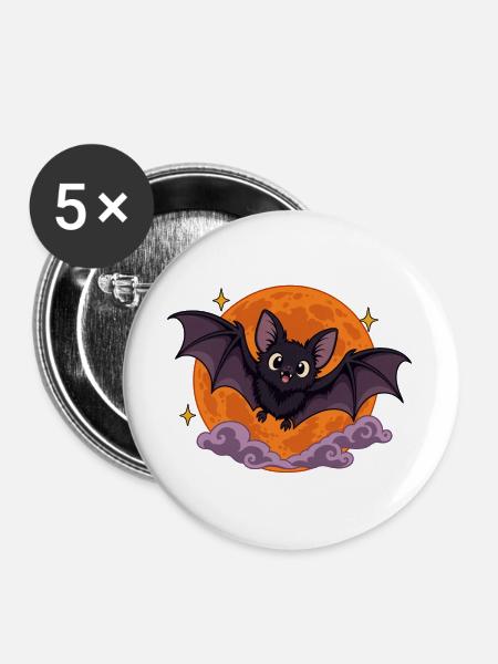Mondfledermaus Cartoon - Buttons groß 56 mm (5er Pack) - Weiß