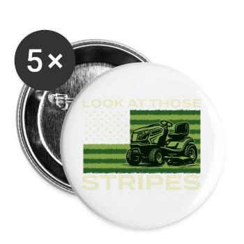 Schau dir diese Streifen an – Rasenpflege-Profi für Aufsitzmäher - Buttons groß 56 mm (5er Pack) - Weiß - Vorne