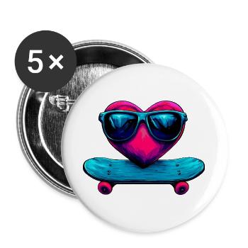 Skate Love Rider - Buttons groß 56 mm (5er Pack) - Weiß - Vorne