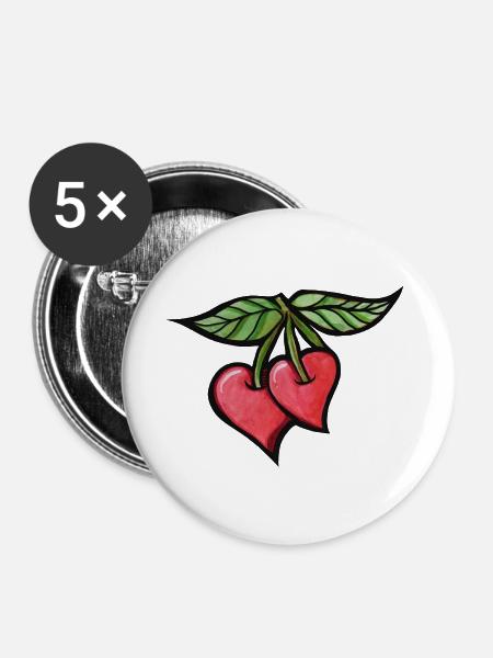 Cherries Aquarell Duo - Buttons groß 56 mm (5er Pack) - Weiß