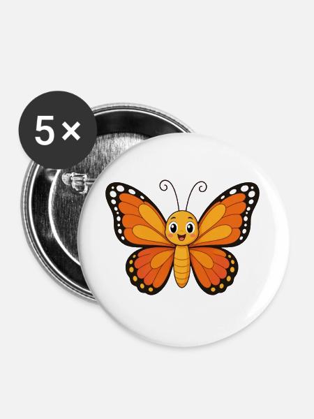 Oranger Schmetterling illustriert - Buttons groß 56 mm (5er Pack) - Weiß
