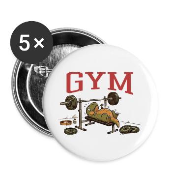 T-Rex Bankdrücken Gym Dinosaurier Humor - Buttons groß 56 mm (5er Pack) - Weiß - Vorne