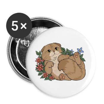 Florales Scottish Fold-Kätzchen - Buttons groß 56 mm (5er Pack) - Weiß - Vorne