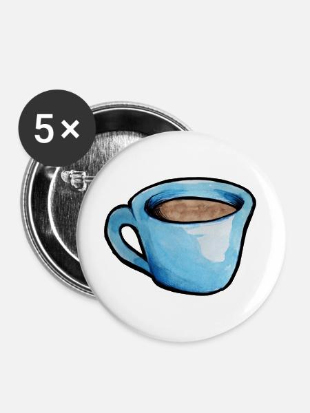 Blaue Aquarell Kaffeetasse - Buttons groß 56 mm (5er Pack) - Weiß