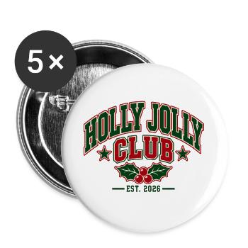 Holly Jolly Club Weihnachtsemblem - Buttons groß 56 mm (5er Pack) - Weiß - Vorne