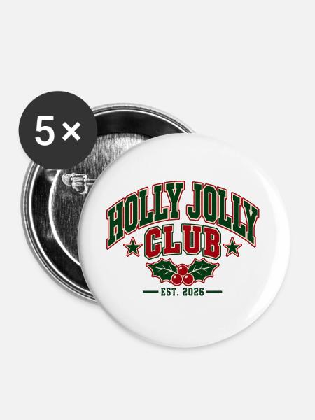 Holly Jolly Club Weihnachtsemblem - Buttons groß 56 mm (5er Pack) - Weiß