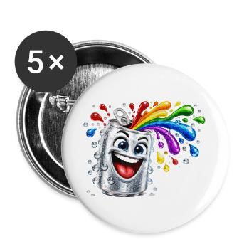 Fröhliche Farbdusche aus Dose - Buttons groß 56 mm (5er Pack) - Weiß - Vorne