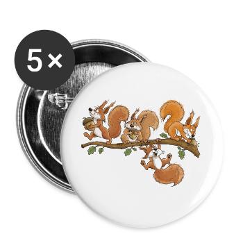 Lustige Eichhörnchen Eichel Wald Tierhumor - Buttons groß 56 mm (5er Pack) - Weiß - Vorne